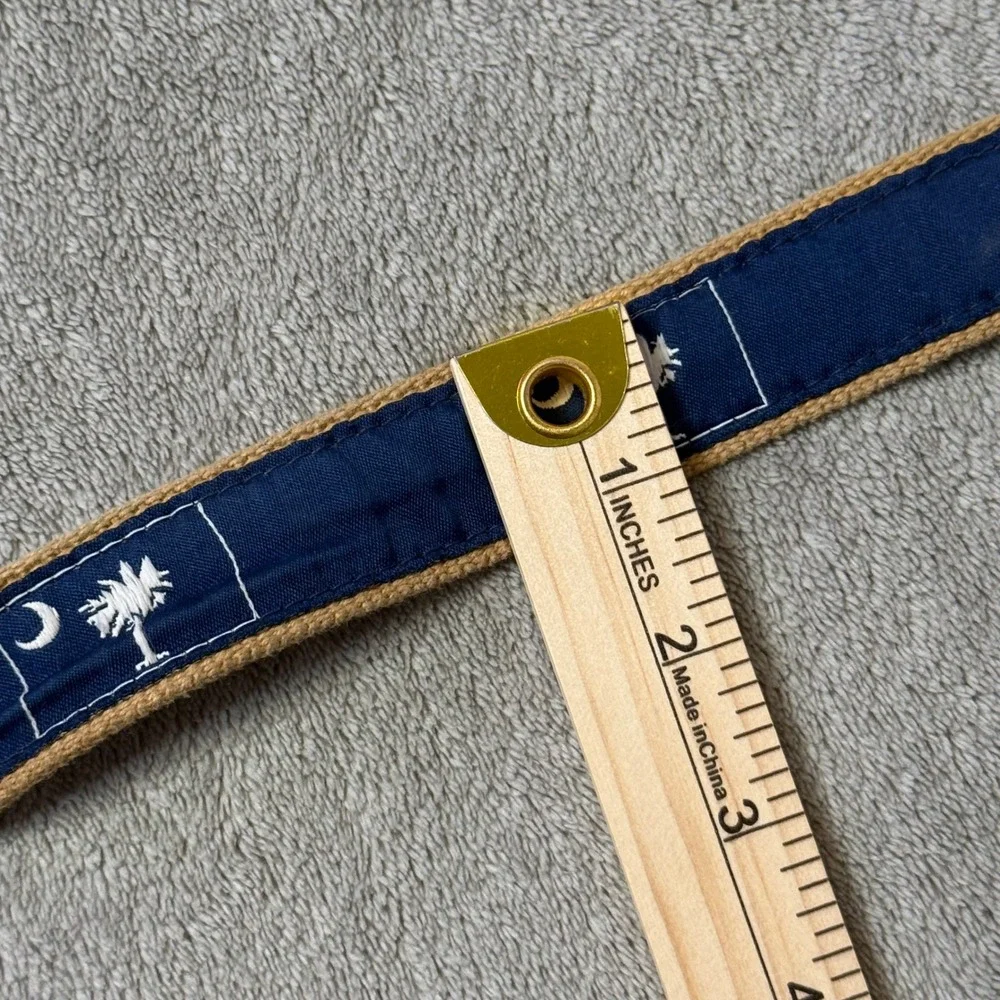 South Carolina Ribbon Belt Men 40 Flag Moon Palmetto Canvas Leather Brass Buckle